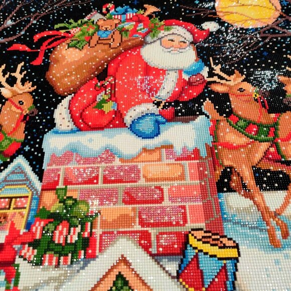 DAC Diamond Art Club Santa In Chimney by Susan Winget Complete Reindeers 22x25" - Picture 3 of 7